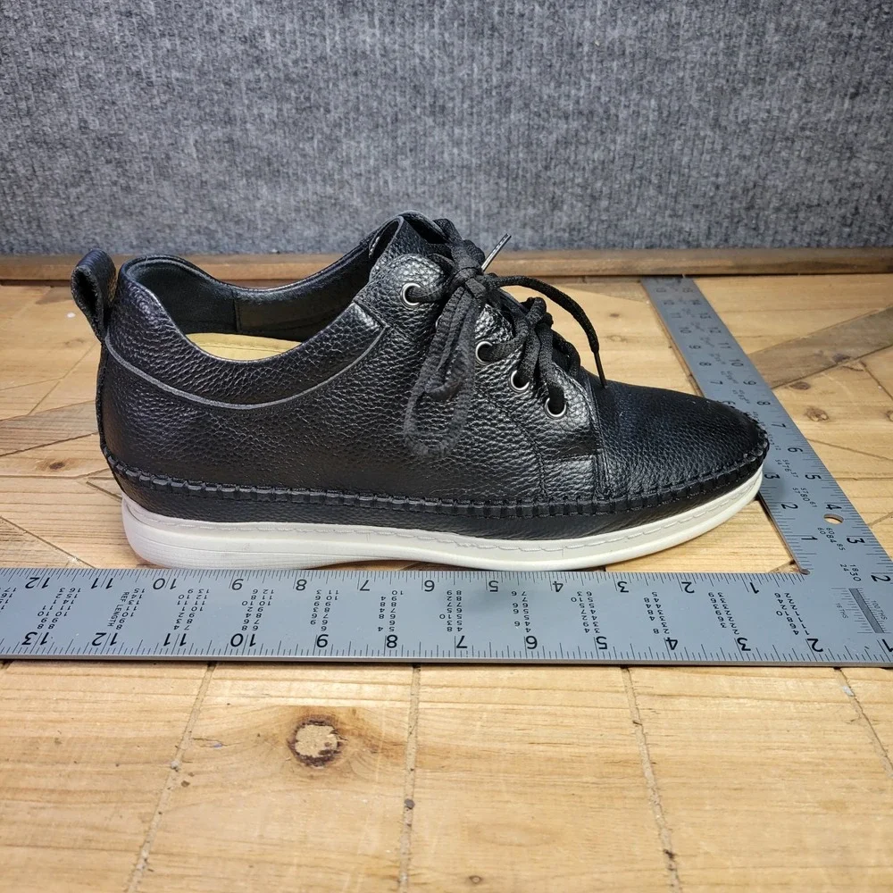 Calto Mens 7.5 Black‎ Pebbles Leather Lace Up Casual Invisible Height Shoes